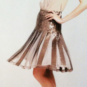 BCBG Maxazria Sequin Pleated Skirt S M Pewter NWT